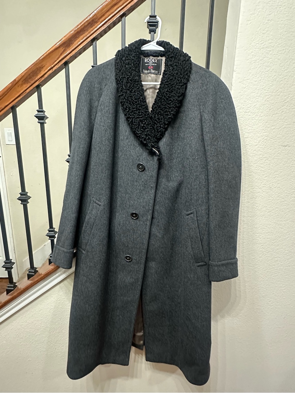 Neiman Marcus Gray Wool Pea Coat with Black Persian Lamb Collar